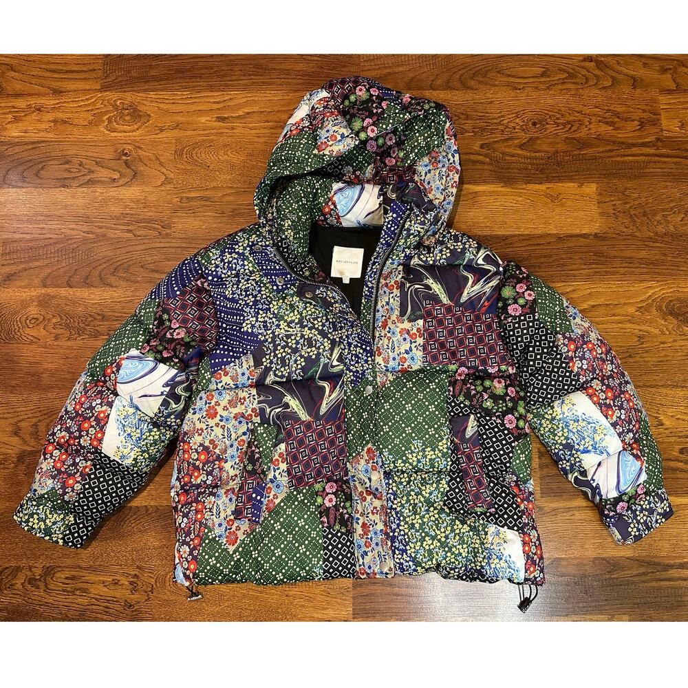 Avec Les Filles Patchwork Quilted Hooded Puffer Coat Size Small Boho Unique